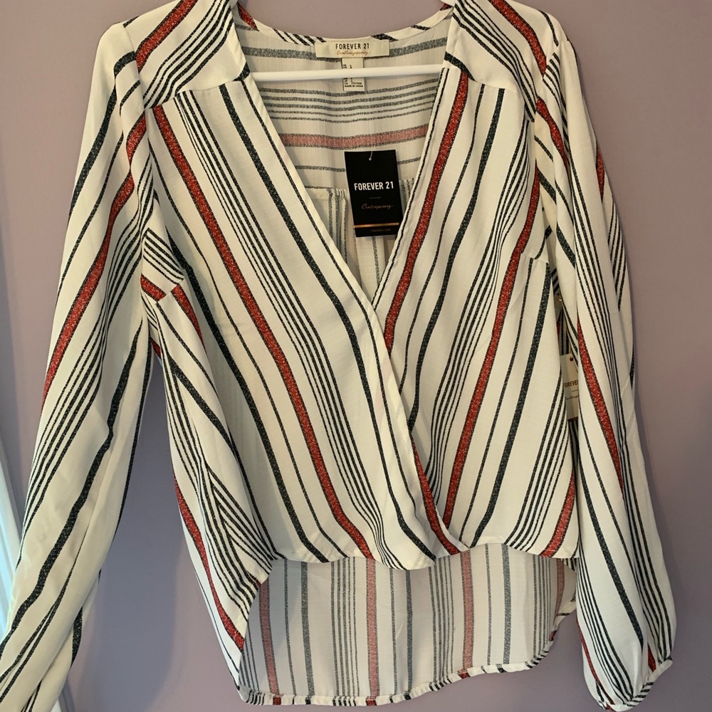 striped low cut blouse.